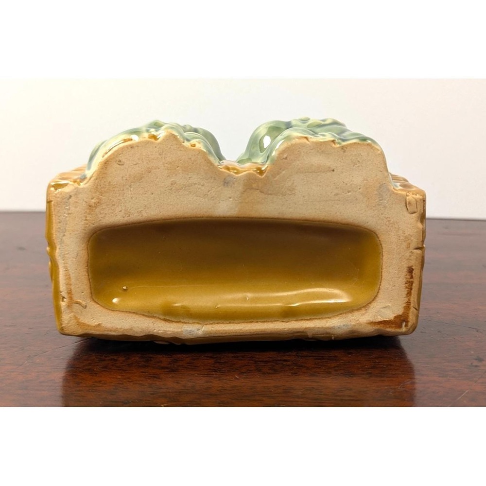 Vintage Ceramic Elephant Bamboo Planter Cachepot Rectangular Green Brown Mid Cen - Picture 5 of 8